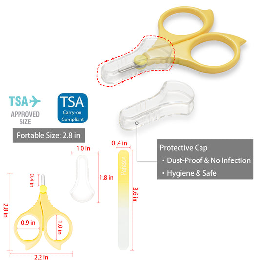 PAFASON® Baby Round Tip Safety Manicure Nail Scissors and Baby Glass Nail File Set, Stainless Steel, Czech Float Glass, Ideal Shower Gift for Infant, Newborns, Babies Toddlers