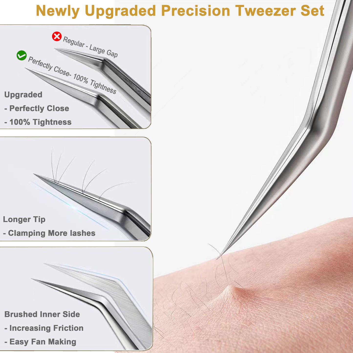 PAFASON® Stainless Steel Eyelash Extension Tweezers Set-Precision Tweezers for Grafting 2D-6D Volume & Individual False Lashes Extensions with PU Leather Case