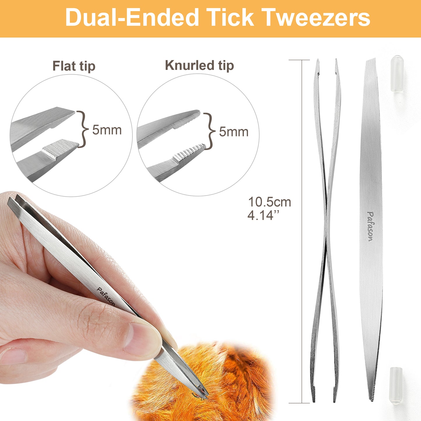 PAFASON® Stainless Steel Premium Dual Tipped Tick Removal Tweezer Set - Remover for Dogs, Cats and Humans with Storage Case