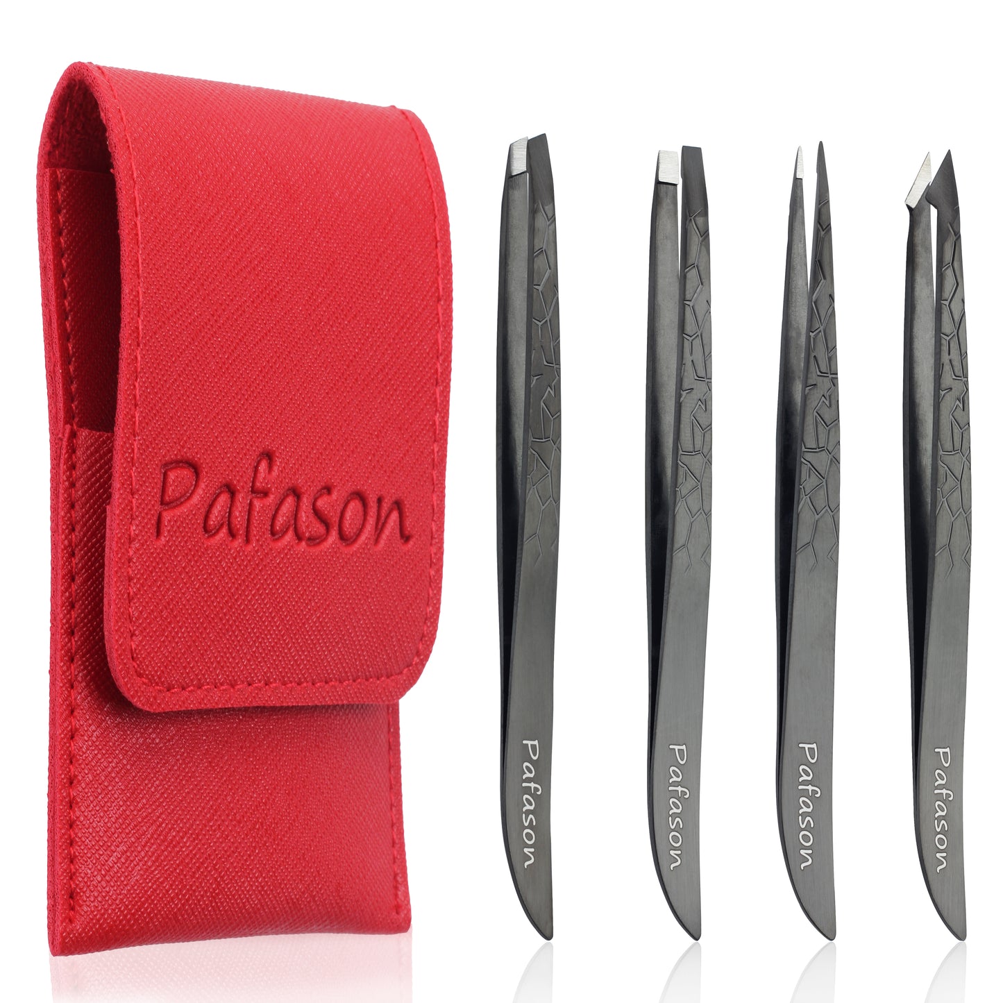 PAFASON® Eyebrow Tweezers Set with Premium PU Leather Travel Case-Professional Stainless Steel & High Precision Tweezer Kit for Eyebrow Facial Hair Removal Ingrown Hair Splinter Eyelash for Women & Men